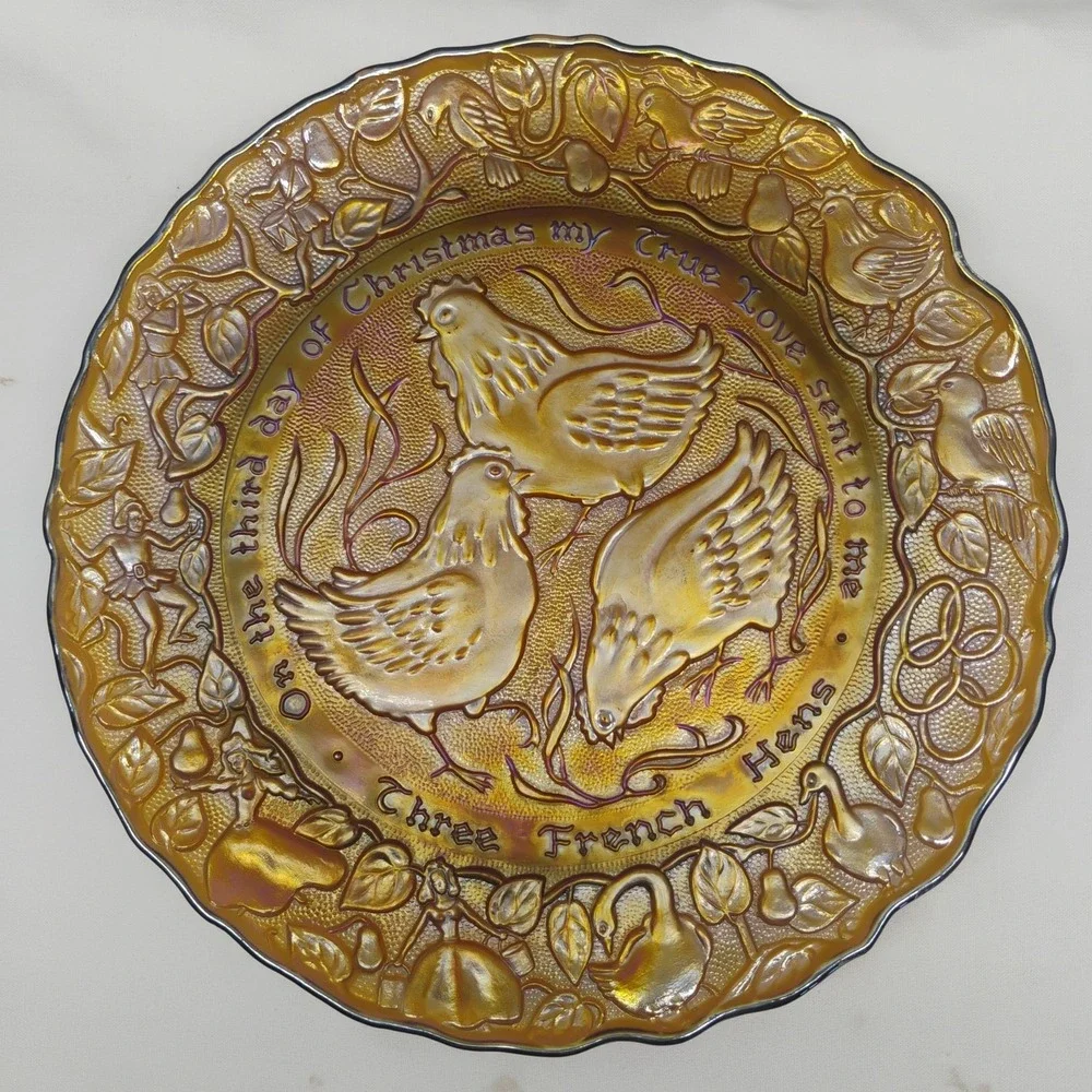 Imperial Carnival Glass Three French Hens 1972 Vintage 12 Days Christmas Plate